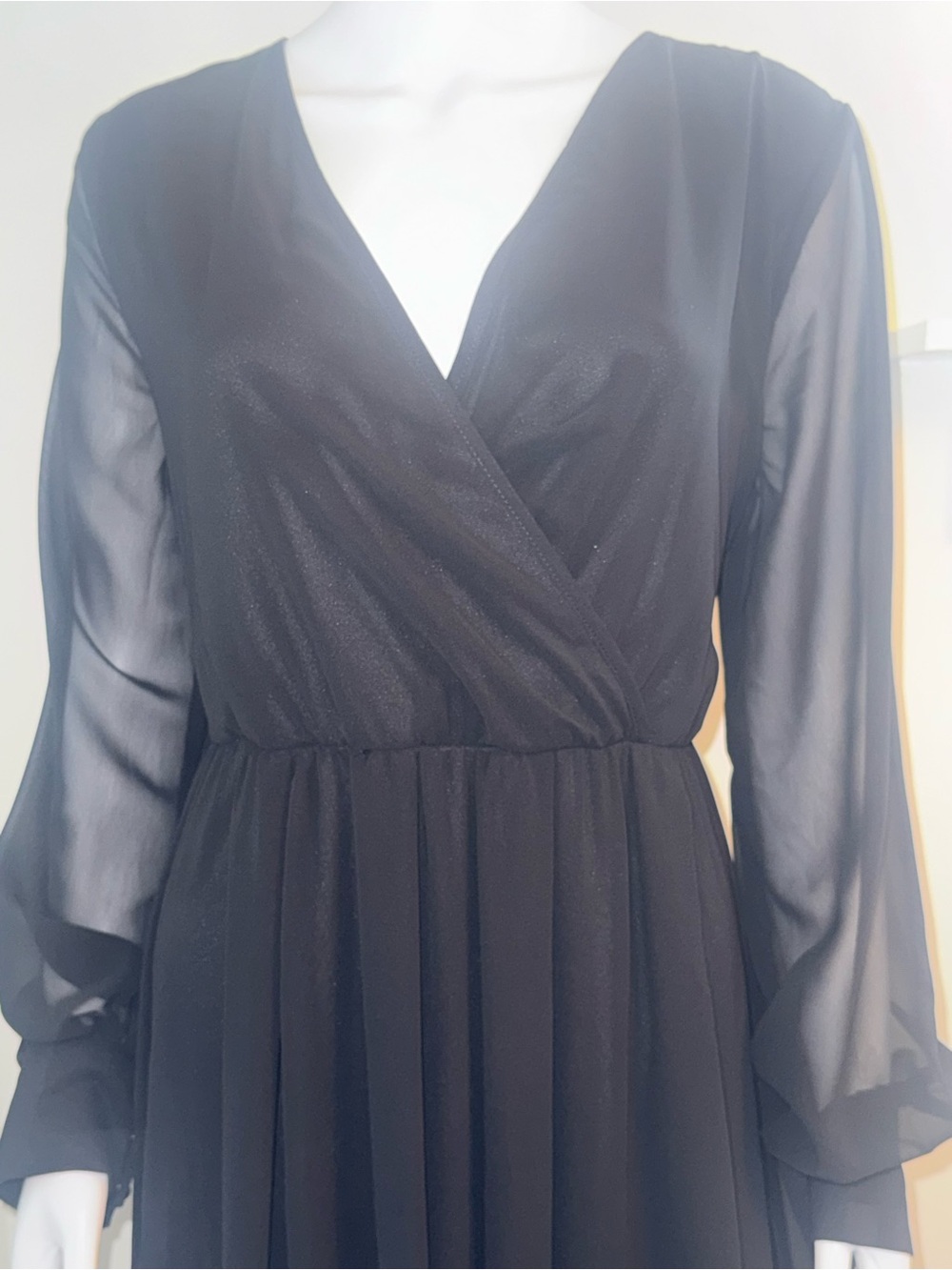 Baltic Born Black Long Sleeve V-Neck Chiffon Maxi Gown - Picture 3 of 14